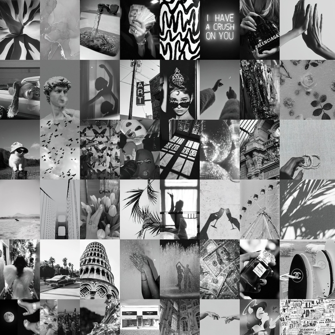 白黒壁コラージュキット、Boujee Aesthetic、白黒、デジタルプリント