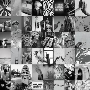Zwart-witte muurcollagekit, Boujee esthetiek, zwart-wit, digitale prints, esthetische foto&#39;s voor muurcollage wit, instant 50 stuks