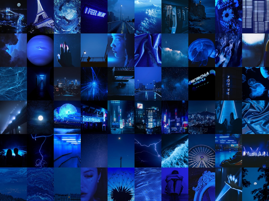 Dark Blue Wall Collage Kit Grunge Blue Aesthetic DIGITAL Etsy UK