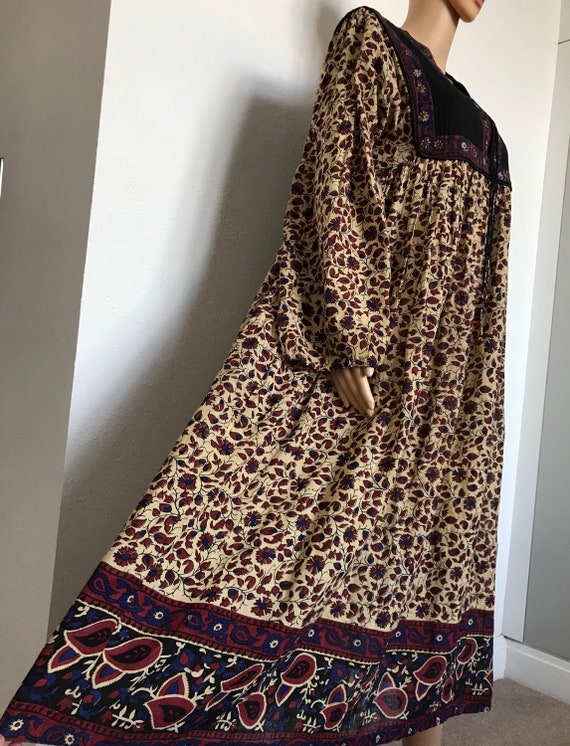 Vintage 1970s Indian Cotton Dress with Quilted Yok