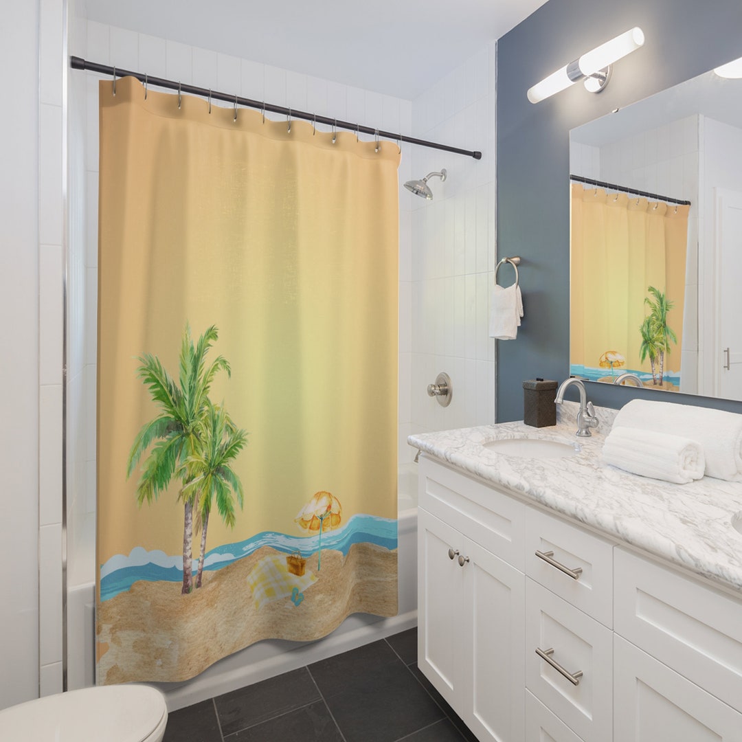 Sunburst Beach Vintage Beach Shower Curtain Golden Orange Etsy