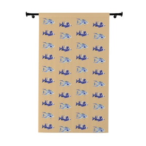 Striped Fish Curtain Blackout Curtain Tropical Curtain Beach Kid&#39;s Room Baby Room Curtain Nursery Gold Curtain Caribbean Beachy Curtain