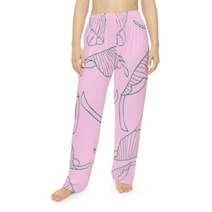 Bubblegum Jungle Women&#39;s Pajama Pants Tropical Pajamas Palm Leaves Pajamas Rainforest PJs Beachy Pajamas Travel Pants Pink Vacation Pajamas