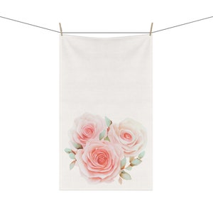 Pink Roses Kitchen Towel Floral Hand Towel Coastal Blush Pink Rose Bush Kitchen Towel Housewarming Gift Kitchen Tea Party Brunch Shower Gift