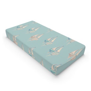 Let&#39;s Sail Away Changing Pad Cover Sailboat Baby Bedroom Coastal Infant Diaper Changing Pad Cover Watercolor Boat Nursery Baby Shower Gift