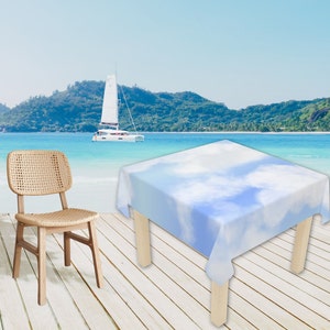 In the Heavens Tablecloth Blue Sky White Clouds Tablecloth Square Shape Versatile Cloth Beach Picnic Table Cookout Beach Barbecue Blanket
