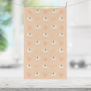 White Harvest Pumpkins & Sea Stars Kitchen Towel Absorbent Hand Towel Fall Beach Kitchen Autumn Gourds Starfish Housewarming Gift Tea Towel