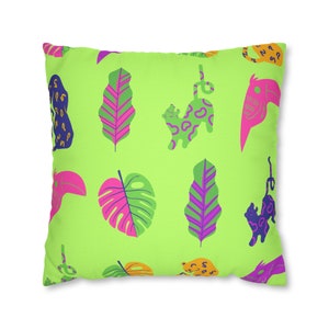 Jamboree Jungle Pillow Cover Bright Tropical Rainforest Room Beach Pillow Cover Bright Juicy Leaves Kids Bedroom Mix N Match
