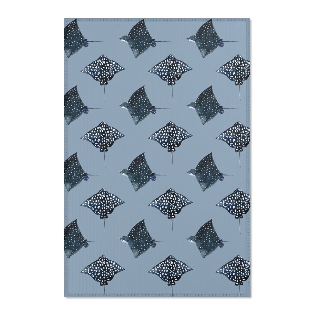 Ray Rug Spotted Eagle Ray Rug Dusk Blue Coastal Rug Tropical Bedroom Rug Beach ...