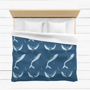 Blue Whale Song Duvet Cover Soft Ocean Comforter Sea Life Bedroom Cerulean Blue Large Fish Duvet Cover Kid&#39;s Tropical Marine Bed 4 sizes