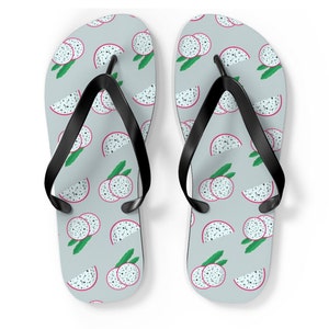 Red Dragon Fruit Sandals Festive Fruity Flip Flops Summer Sandals Light Travel & Vacation Shoes Pool Party Beach Apparel Gray Sandals