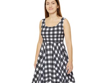 Vestido elegante de cuadros vichy en blanco y negro para mujer, vestido elegante a cuadros, vestido a cuadros, atuendo de cuadros vichy, ropa de oficina, ropa de diario, vestido de fiesta para brunch.