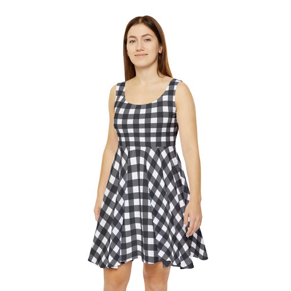 Chic Black and White Gingham Dress Women's Classy Dress Plaid Dress Checkered Dress Gingham Outfit Office Everyday Wear Brunch Party Dress