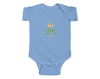 Love Tulips Baby Bodysuit Spring Flowers Cute Southern Baby Clothes Infant Fine Jersey Bodysuit Baby Shower Gift Toddler Christian Apparel