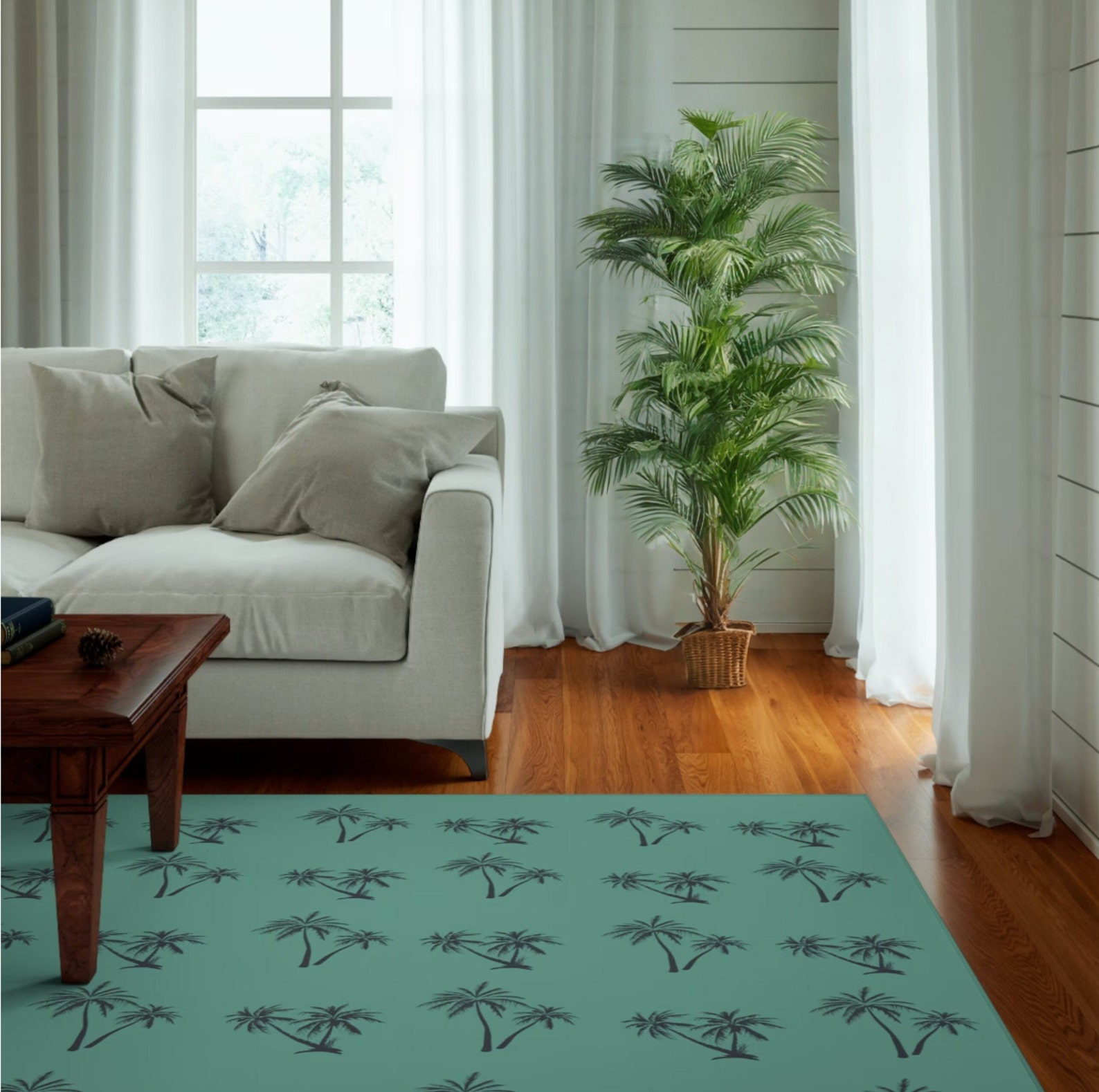 Smoky Palms Green Area Rug Palm Tree Dornier Rug Beach Rug Tropical Rug ...
