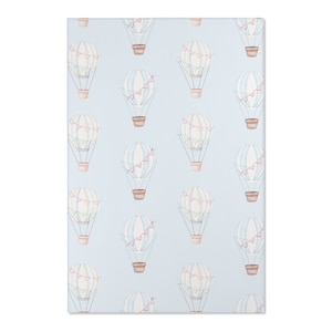Hot Air Balloon Rug Soft Blue Kid&#39;s Area Rug Adventure Baby Bedroom Travel Explorer Bedroom Sweet Watercolor Rug Children&#39;s Area Rug 3 sizes