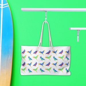 Bright Parrots Beach Tote Bag Tropical Bird Weekender Tote Bag Island Paradise Exotic Bird Carry On Ocean Boat Trip Large Beach Towel Bag