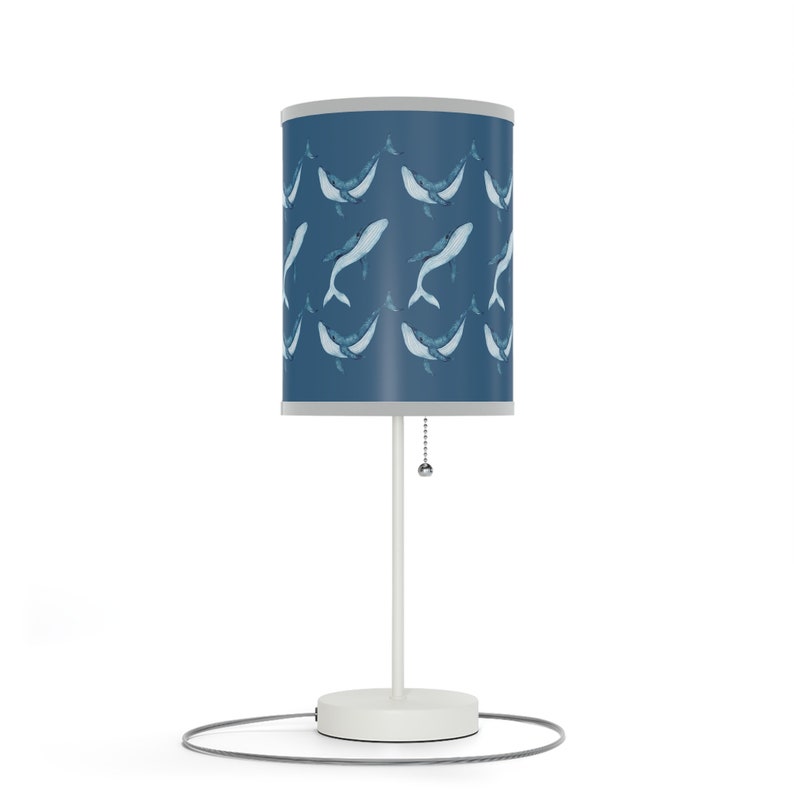 Blue Whale Song Lamp for Adult Kids Baby Room Silver or White Lamp on a Stand Maritime Home Decor Whale Lamp High Seas Ocean Blue Table Lamp image 1