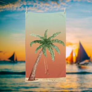 Peaceful Palms Towel Vintage Beach Hand Towel Swing in the Sunset Towel Tropical Island Vacation Home Bathroom Palm Tree Kitchen Towel