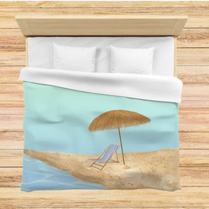 Sunrise Waters Cover Vintage Beach Duvet Sparkling Ocean Lounge Chair Tropical Island Vacation Bedroom Decor Sand Mint Blue Comforter Cover