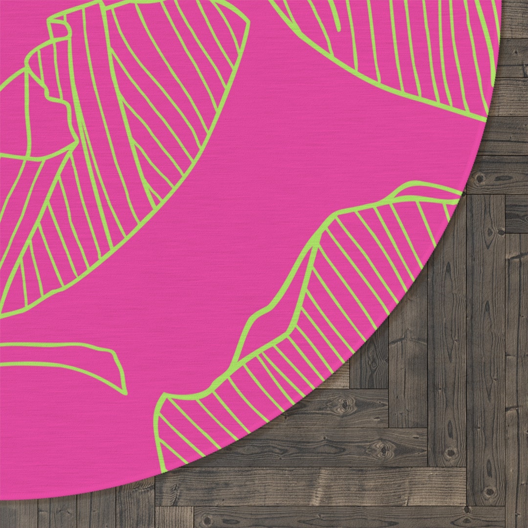 Jamboree Jungle Rug Neon Pink Leaves Round Rug Bubble Gum & Lime ...