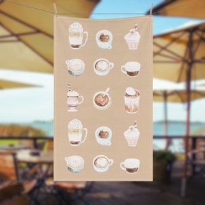 Coffee Drinks Kitchen Towel Absorbent Hand Towel Coffee Lover&#39;s French Café Latte Mugs & Espresso Light Mocha Housewarming Gift Tea Towel
