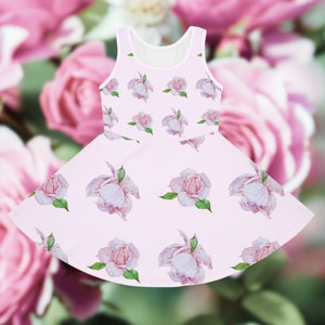 Rose Dress Girls&#39; Sleeveless Sundress Light Pink Lavender Spring Summer Children&#39;s Floral Dress for Beach Birthday Party Special Occasion