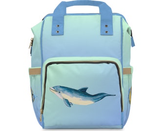 Mochila Sunrise Waters para bebé, mochila multifuncional Sea Life, mochila azul ombré para bebés y niños pequeños, mochila para niños, mochila de playa tropical, mochila de isla