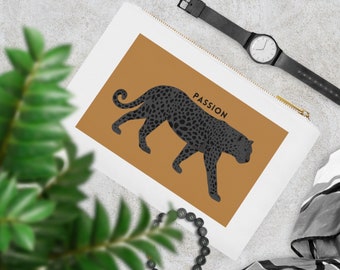 Black Panther | Passion | Cosmetic Bag | Gold, Back and White | Travel, Makeup Bag | Beauty Essentials | Divine Cats Collection