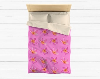 Pink Plumeria Duvet Cover Island Oasis Comforter Cover Botanical Duvet Blossom Tropical Floral Beach Home Kid's Bed Comforter Cover 4 sizes