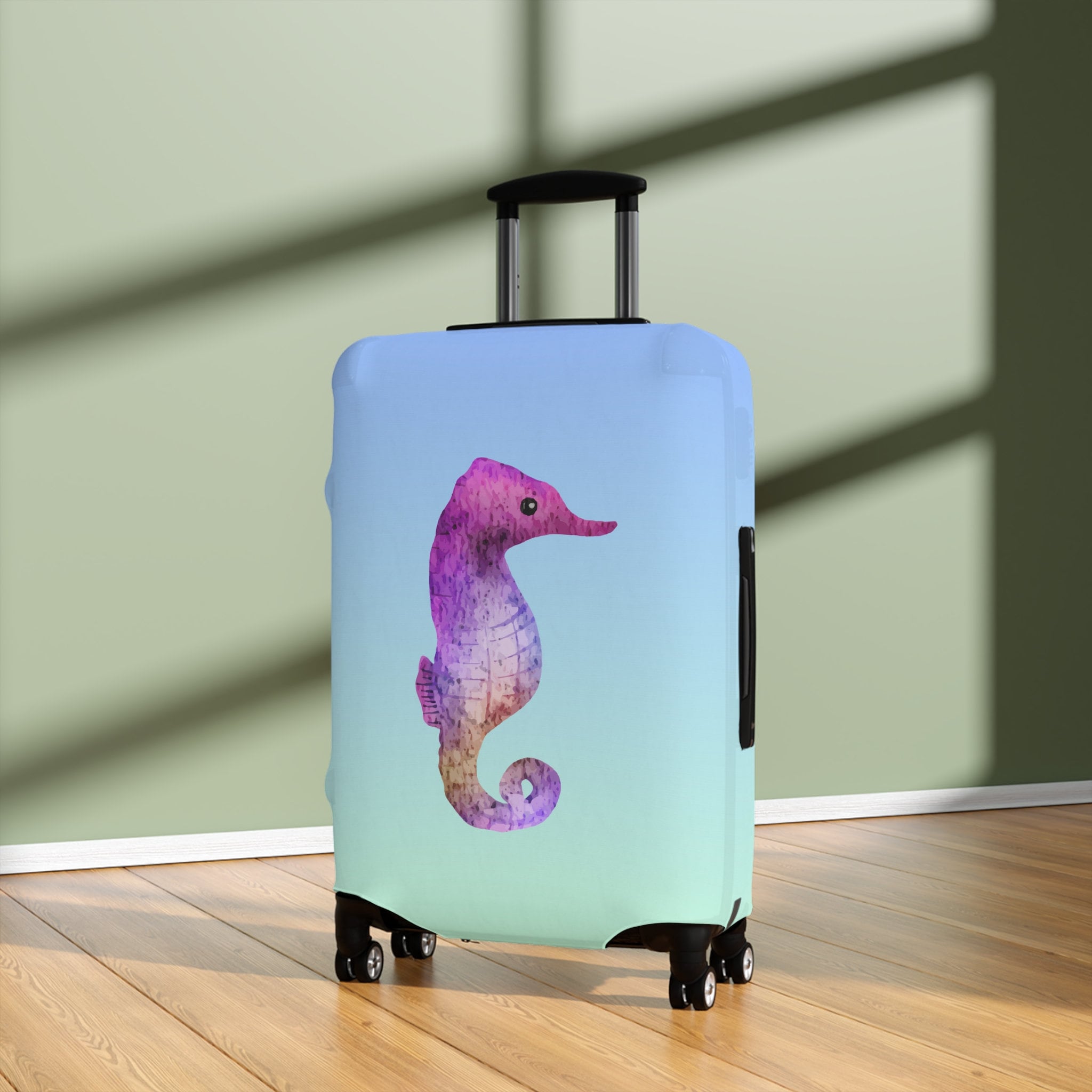 Sunrise Waters Sea Horse Luggage Cover Blue Ombré 