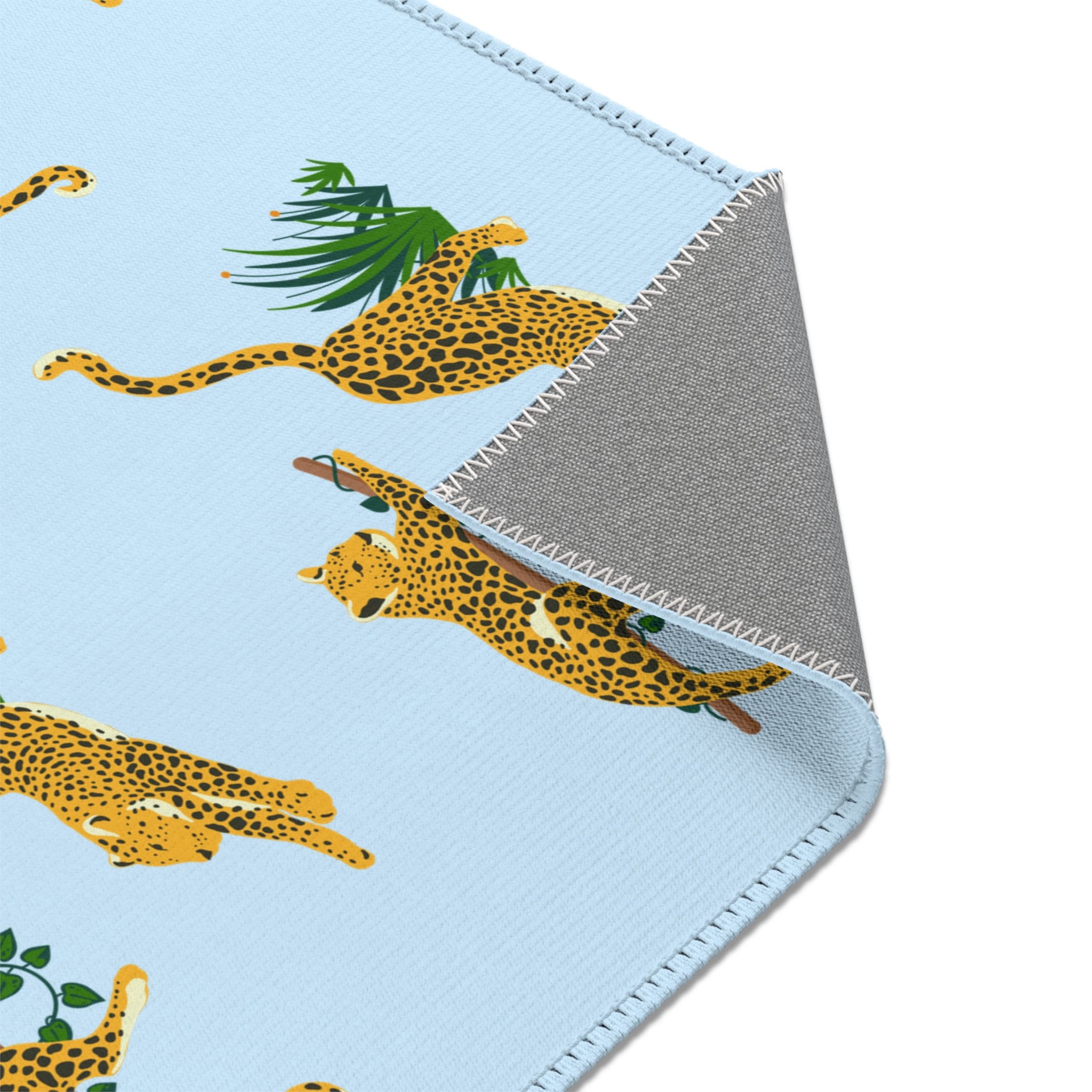 Lazy Leopards Area Rug Exotic Animal Print Rug Baby Blue Gold and ...