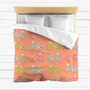Beach Bikes Duvet Cover Tropical Duvet Cover Retro Bedding Beach Duvet Cover Beach Cruiser Bikes Orange Beach Bedroom Duvet Cover 4 sizes