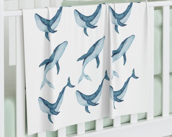 Blue Whale Song Blanket Ocean Sea Life Baby Swaddle Blanket Cozy Soft Infant Wrap Baby Blanket Whale Baby Shower Gift Maritime Kids Blanket