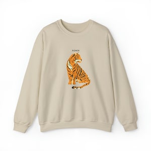 Animal Print Sweatshirt Big Cat Heavy Blend Crewneck Sweatshirt Divine Cats Orange Tiger Power Cozy Women&#39;s Sweat Shirt Tiger Stripes