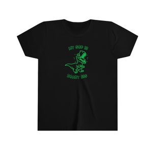 My God Is Roary Big Kid"s T-shirt | T- Rex Dinosaur Christian | Youth Short Sleeve Tee