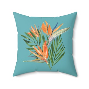 Paradise Parrots | Tropical Paradise | Spun Polyester Square Pillow | 4 Sizes | Exotic Flowers, Birds | Vacation Room Decor, Beach Home
