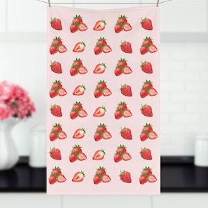 Strawberry Patch Towel Fresh Fruit Towel Decorative Kitchen Towel Kitchen Party Brunch Lunch Fruit Strawberry Towel Housewarming Shower Gift