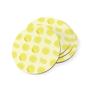 Lovely Lemons Coaster Fresh Fruit Coaster Cork Back Drink Coaster (4) Hot & Cold Beverage Coaster Party Coaster Lemon Home Kitchen Decor