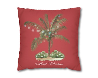 Tropical Christmas Palm Pillow Case Coastal Christmas Throw Pillow Tropical Holiday Pillow Gift Vintage Christmas Pillow Beach House Decor