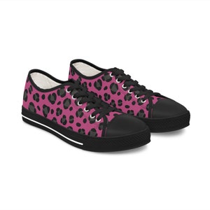 Pounce with Me Leopard Women&#39;s Low Top Sneakers Pink Animal Print Sneakers Leopard Tennis Shoes Exotic Shoes Wild Cool Cat Skater Sneakers