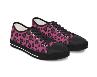 Sprung mit mir Leopard Damen Low Top Sneakers Pink Animal Print Sneakers Leopard Tennis Schuhe Exotische Schuhe Wild Cool Cat Skater Sneakers