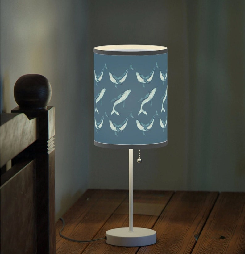 Blue Whale Song Lamp for Adult Kids Baby Room Silver or White Lamp on a Stand Maritime Home Decor Whale Lamp High Seas Ocean Blue Table Lamp image 3