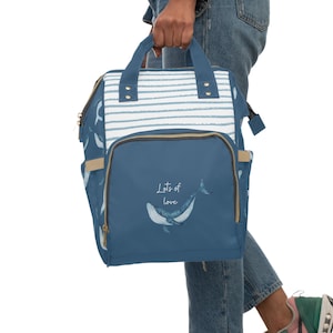 Blue Whale Song Backpack Lots of Love Multifunctional Backpack Toddler & Baby Diaper Bag, Adult, Kid&#39;s Backpack Deep Sea Ocean Striped Bag