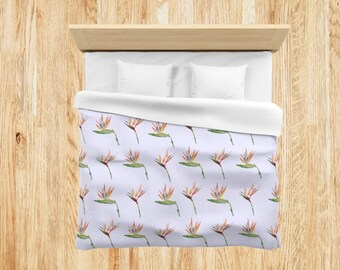 Purple Paradise Duvet Cover Island Oasis Comforter Cover Birds of Paradise Tropical Floral Beach Home Bed Beach Club Bed Comforter 4 sizes