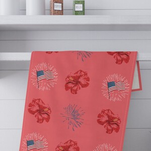 4th of July in the Tropics Towel USA Kitchen Towel Patriotic Kitchen Towel Red White Blue Towel American Flag Towel Independence Day Towel