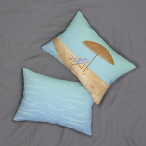 Sunrise Waters Pillow Vintage Beach Lumbar Pillow Sunrise with Lounge Chair Sparkling Ocean Tropical Island Vacation Home Decor Living Room
