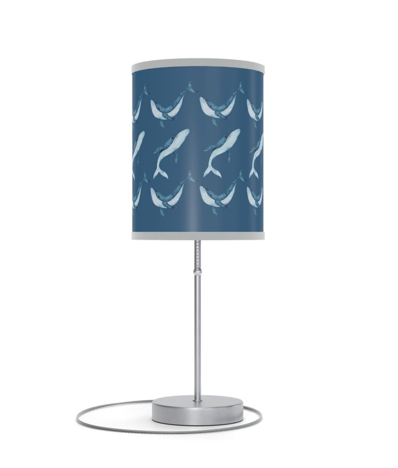 Blue Whale Song Lamp for Adult Kids Baby Room Silver or White Lamp on a Stand Maritime Home Decor Whale Lamp High Seas Ocean Blue Table Lamp image 2