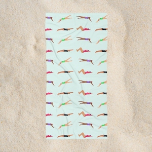 Toalha de praia com motivo para nadadoras, toalha de natação, toalha de mergulho, toalha de praia para meninas, presente de natação competitiva, presente de mergulho, toalha de férias na praia