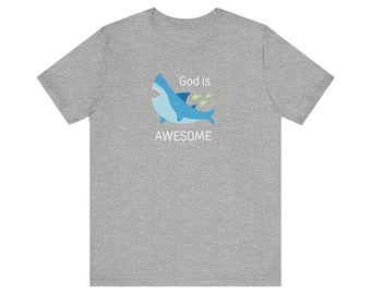 Camiseta para adultos con el mensaje "Dios es asombroso", camiseta con el gran tiburón blanco y el pez, camiseta cristiana, camiseta del océano, linda camiseta con el tiburón, ropa marina para adultos